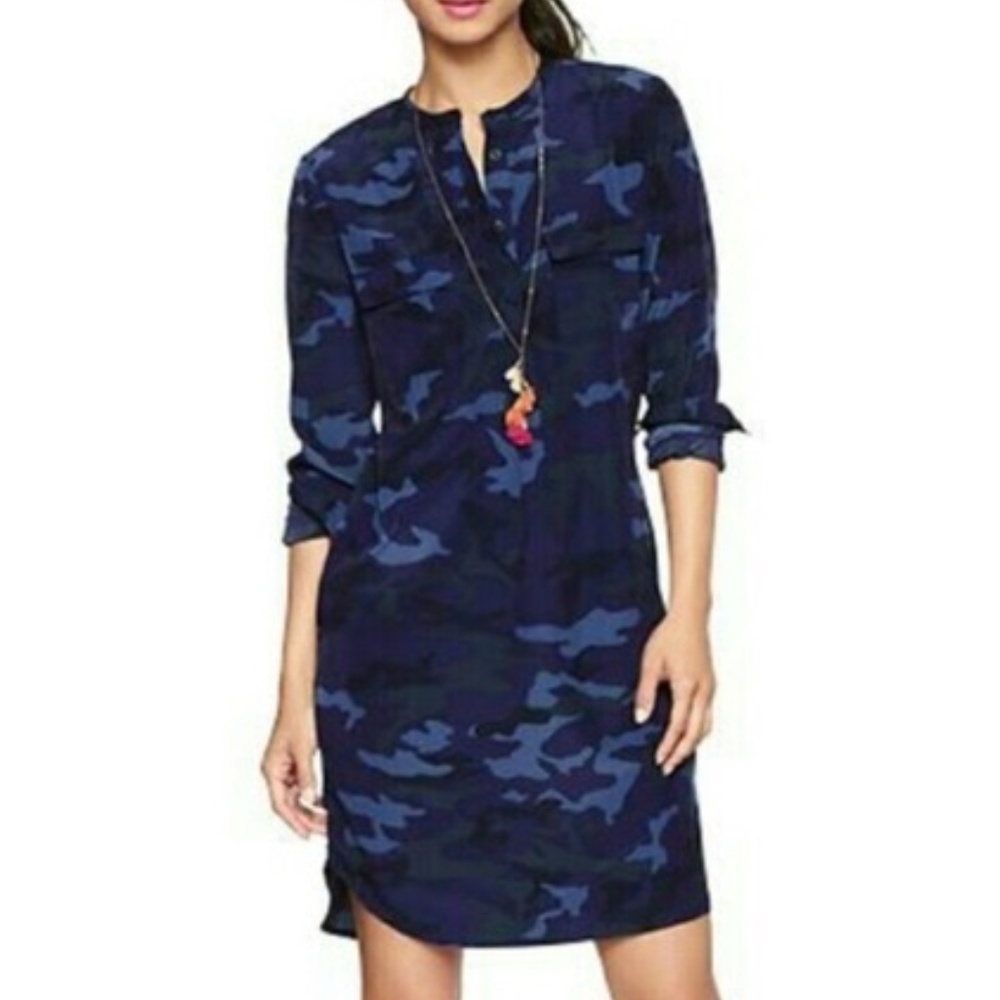GAP NEW P-XS Blue Camouflage Dress